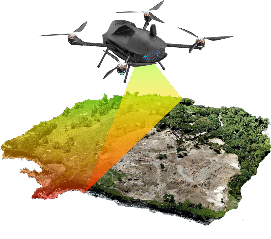 A visual representation of the Discovery 2 drone capturing photogrammetric data.